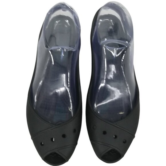 Crocs Malinidi Black Waterproof Peep Toe Slingback Shoes Size 6 Flat Comfort - Picture 8 of 10